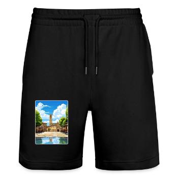 Arezzo Italien Reise Poster Souvenir Postkarte Farbe - Stanley/Stella Unisex Bio Joggingshorts Trainer  - Schwarz - Vorne - Nik (191cm) & Marisol (170cm)