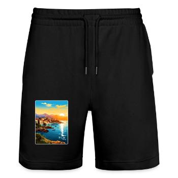 Antalya Turkey Travel Poster Souvenir Painting WPA - Stanley/Stella Trainer Unisex Organic Jogging Shorts - black - Front - Nik (191cm) & Marisol (170cm)