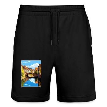 Colmar Frankreich Reise Poster Souvenir Malerei WPA - Stanley/Stella Unisex Bio Joggingshorts Trainer  - Schwarz - Vorne - Nik (191cm) & Marisol (170cm)