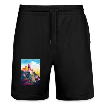 Sintra Portugal Affiche de voyage Peinture Souvenir WPA - Short de jogging bio TRAINER Stanley/Stella unisexe - noir - Devant - Nik (191cm) & Marisol (170cm)