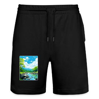 Golitha Falls Angleterre Affiche de voyage Souvenir WPA - Short de jogging bio TRAINER Stanley/Stella unisexe - noir - Devant - Nik (191cm) & Marisol (170cm)