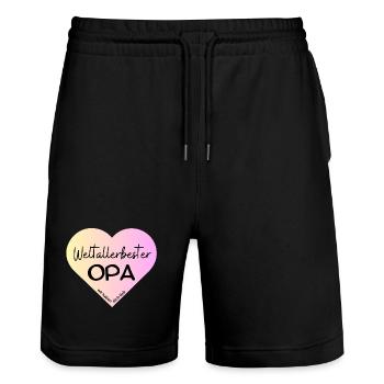 WeltallerbesterOpa- wir haben dich lieb! - Stanley/Stella Unisex Bio Joggingshorts Trainer  - Schwarz - Vorne - Nik (191cm) & Marisol (170cm)