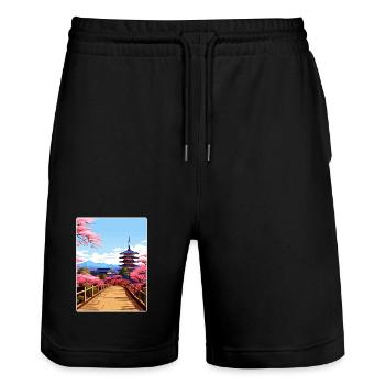 Kyoto Japan Reise Poster Souvenir Postkarte Farbe - Stanley/Stella Unisex Bio Joggingshorts Trainer  - Schwarz - Vorne - Nik (191cm) & Marisol (170cm)