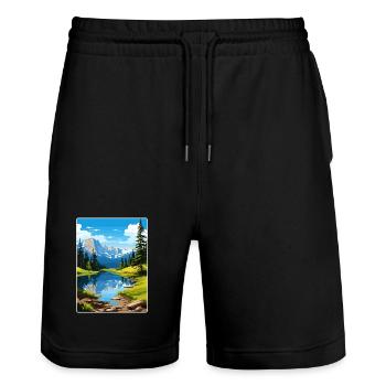 Rocky Mountain National Park Colorado Travel Card - Stanley/Stella Trainer Unisex Organic Jogging Shorts - black - Front - Nik (191cm) & Marisol (170cm)