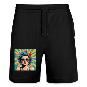 Punk Fille Nancy Avec Lunettes de soleil Rock HipHop Musique - Short de jogging bio TRAINER Stanley/Stella unisexe - noir - Devant - Nik (191cm) & Marisol (170cm)