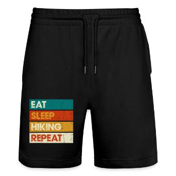 Essen Schlaf Wandern Wiederholen Distressed Stripes - Stanley/Stella Unisex Bio Joggingshorts Trainer  - Schwarz - Vorne - Nik (191cm) & Marisol (170cm)