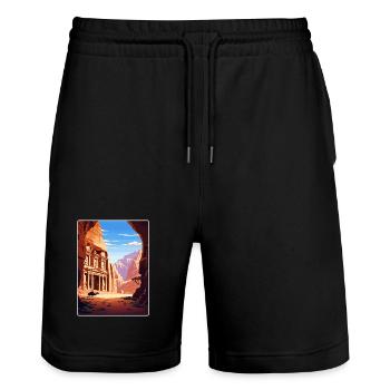 Petra Jordan Reise Poster Souvenir Postkarte Farbe - Stanley/Stella Unisex Bio Joggingshorts Trainer  - Schwarz - Vorne - Nik (191cm) & Marisol (170cm)