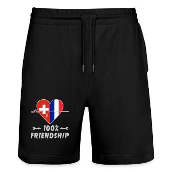100 % amitié entre la Suisse et la France - Short de jogging bio TRAINER Stanley/Stella unisexe - noir - Devant - Nik (191cm) & Marisol (170cm)
