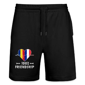 Portugal et France : amitié à 100 % - Short de jogging bio TRAINER Stanley/Stella unisexe - noir - Devant - Nik (191cm) & Marisol (170cm)