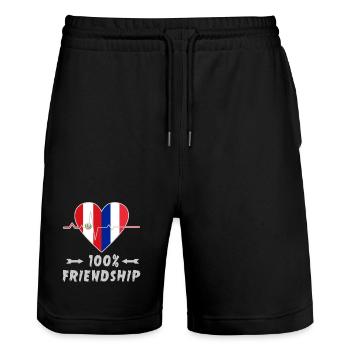Peru und Frankreich 100% Freundschaft - Stanley/Stella Unisex Bio Joggingshorts Trainer  - Schwarz - Vorne - Nik (191cm) & Marisol (170cm)