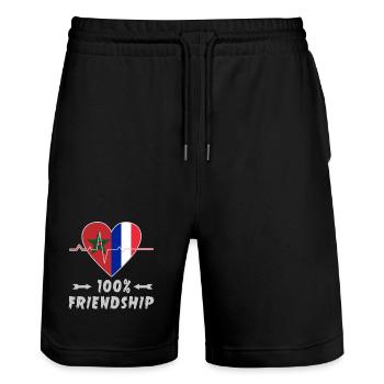Marokko und Frankreich 100% Freundschaft - Stanley/Stella Unisex Bio Joggingshorts Trainer  - Schwarz - Vorne - Nik (191cm) & Marisol (170cm)