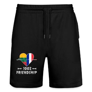 Lithuania and France 100% friendship - Stanley/Stella Trainer Unisex Organic Jogging Shorts - black - Front - Nik (191cm) & Marisol (170cm)