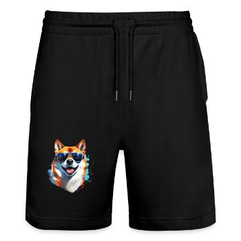 Shiba Inu with sunglasses - Stanley/Stella Trainer Unisex Organic Jogging Shorts - black - Front - Nik (191cm) & Marisol (170cm)