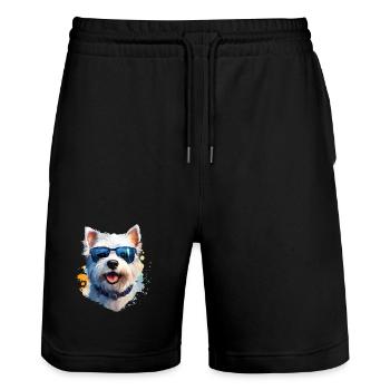 Westie mit Sonnenbrille - Stanley/Stella Unisex Bio Joggingshorts Trainer  - Schwarz - Vorne - Nik (191cm) & Marisol (170cm)