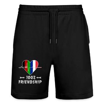 L'Afghanistan et la France : amitié à 100 % - Short de jogging bio TRAINER Stanley/Stella unisexe - noir - Devant - Nik (191cm) & Marisol (170cm)