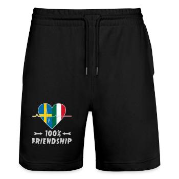 100 % amitié entre la Suède et l'Italie - Short de jogging bio TRAINER Stanley/Stella unisexe - noir - Devant - Nik (191cm) & Marisol (170cm)