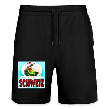 CHRISTMAS ST. BERNARDS - SWISS DOG SWITZERLAND - Stanley/Stella Trainer Unisex Organic Jogging Shorts - black - Front - Nik (191cm) & Marisol (170cm)