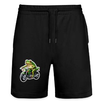 Frosch auf Motorrad - Stanley/Stella Unisex Bio Joggingshorts Trainer  - Schwarz - Vorne - Nik (191cm) & Marisol (170cm)