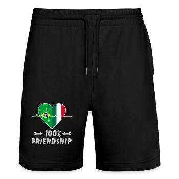 Brasilien und Italien 100% Freundschaft - Stanley/Stella Unisex Bio Joggingshorts Trainer  - Schwarz - Vorne - Nik (191cm) & Marisol (170cm)