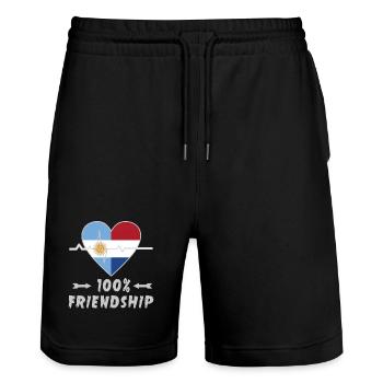 Argentina and the Netherlands 100% friendship - Stanley/Stella Trainer Unisex Organic Jogging Shorts - black - Front - Nik (191cm) & Marisol (170cm)