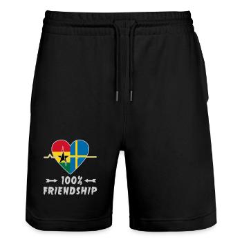 Ghana und Schweden 100% Freundschaft - Stanley/Stella Unisex Bio Joggingshorts Trainer  - Schwarz - Vorne - Nik (191cm) & Marisol (170cm)