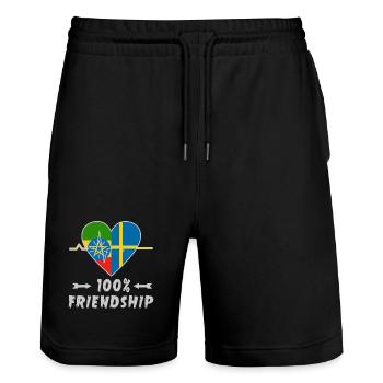 Ethiopia and Sweden 100% friendship - Stanley/Stella Trainer Unisex Organic Jogging Shorts - black - Front - Nik (191cm) & Marisol (170cm)