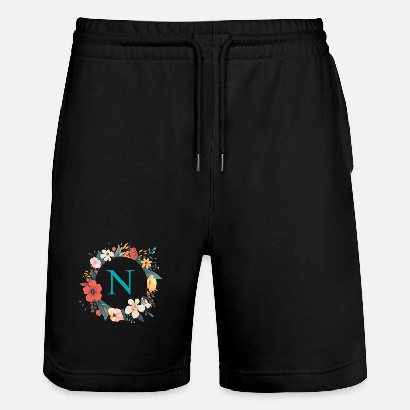 N Monogram, Couronne de fleurs, Personnalisable - Short de jogging bio TRAINER Stanley/Stella unisexe - noir