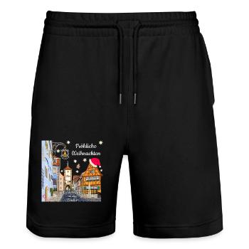 Rothenburg ob der Tauber, Merry Christmas - Stanley/Stella Trainer Unisex Organic Jogging Shorts - black - Front - Nik (191cm) & Marisol (170cm)
