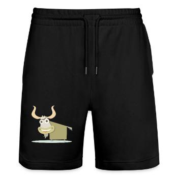 Fröhliche Illustration einer tibetischen Kuh. - Stanley/Stella Unisex Bio Joggingshorts Trainer  - Schwarz - Vorne - Nik (191cm) & Marisol (170cm)