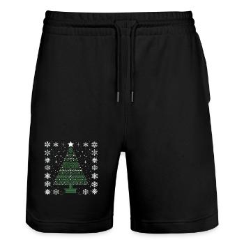 Ugly Xmas: Green fir tree in the snow - Stanley/Stella Trainer Unisex Organic Jogging Shorts - black - Front - Nik (191cm) & Marisol (170cm)