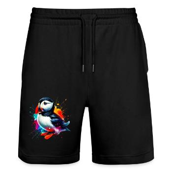 Papageitaucher - Stanley/Stella Unisex Bio Joggingshorts Trainer  - Schwarz - Vorne - Nik (191cm) & Marisol (170cm)