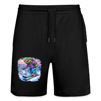 Chamäleone Ski / Skifahrer Chamäleon - Stanley/Stella Unisex Bio Joggingshorts Trainer  - Schwarz - Vorne - Nik (191cm) & Marisol (170cm)