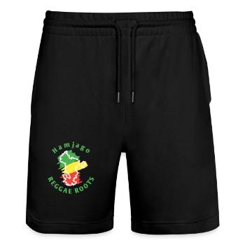 Mayotte_54 - Stanley/Stella Trainer Unisex Organic Jogging Shorts - black - Front - Nik (191cm) & Marisol (170cm)