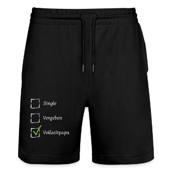 Single Vergeben Vollzeitpapa - T-Shirt / Hoodie - Stanley/Stella Unisex Bio Joggingshorts Trainer  - Schwarz - Vorne - Nik (191cm) & Marisol (170cm)