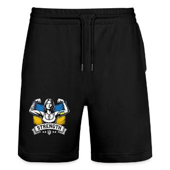 Stärke starke Frau Ukrainerin Geschenk - Stanley/Stella Unisex Bio Joggingshorts Trainer  - Schwarz - Vorne - Nik (191cm) & Marisol (170cm)