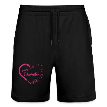 große Schwester rosa pink Herz - Stanley/Stella Unisex Bio Joggingshorts Trainer  - Schwarz - Vorne - Nik (191cm) & Marisol (170cm)