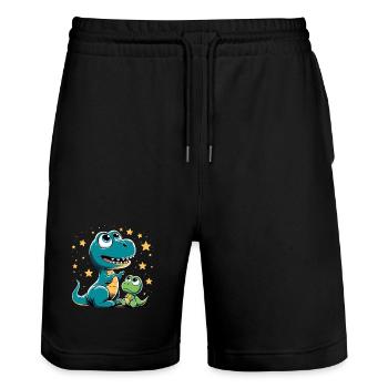 T-Rex Baby Dino Siblings Dinobaby Gift - Stanley/Stella Trainer Unisex Organic Jogging Shorts - black - Front - Nik (191cm) & Marisol (170cm)