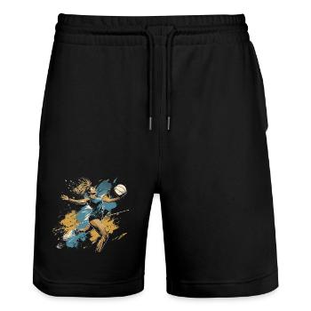 Volleyballspielerin Graffiti - Stanley/Stella Unisex Bio Joggingshorts Trainer  - Schwarz - Vorne - Nik (191cm) & Marisol (170cm)