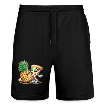 Pizza Hawaii Kuss Liebe Beziehung witzig Geschenk - Stanley/Stella Unisex Bio Joggingshorts Trainer  - Schwarz - Vorne - Nik (191cm) & Marisol (170cm)