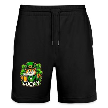 Saint-Patrick Leprechaun Cat Happy - Short de jogging bio TRAINER Stanley/Stella unisexe - noir - Devant - Nik (191cm) & Marisol (170cm)