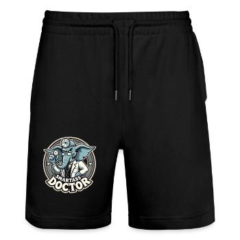 Smartass Doctor Elephant Funny Gift - Stanley/Stella Trainer Unisex Organic Jogging Shorts - black - Front - Nik (191cm) & Marisol (170cm)