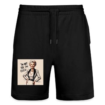 Ich bin nicht alt ich bin ein Klassiker - Stanley/Stella Unisex Bio Joggingshorts Trainer  - Schwarz - Vorne - Nik (191cm) & Marisol (170cm)