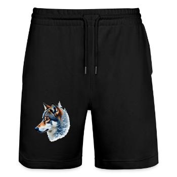 Snow Wolf: Wild and Winter Fusion - Stanley/Stella Trainer Unisex Organic Jogging Shorts - black - Front - Nik (191cm) & Marisol (170cm)