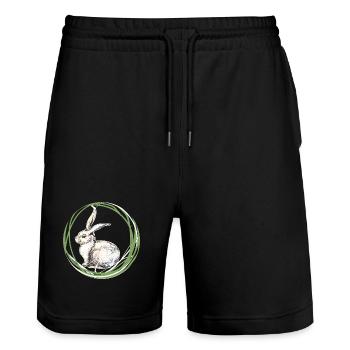 Hasenmotiv - Stanley/Stella Unisex Bio Joggingshorts Trainer  - Schwarz - Vorne - Nik (191cm) & Marisol (170cm)