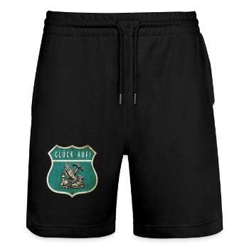 Mining – Faith & Work - Stanley/Stella Trainer Unisex Organic Jogging Shorts - black - Front - Nik (191cm) & Marisol (170cm)