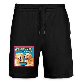 Comic Dogs - We Can Share If You Want - Stanley/Stella Unisex Bio Joggingshorts Trainer  - Schwarz - Vorne - Nik (191cm) & Marisol (170cm)
