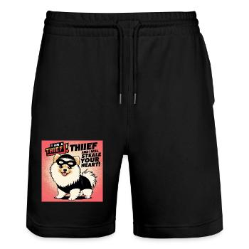 Comicstyle Pomeranian Dog "I am a thief" - Stanley/Stella Unisex Bio Joggingshorts Trainer  - Schwarz - Vorne - Nik (191cm) & Marisol (170cm)