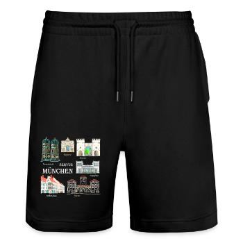 Munich, Hand Drawing Landmark, Bavaria - Stanley/Stella Trainer Unisex Organic Jogging Shorts - black - Front - Nik (191cm) & Marisol (170cm)