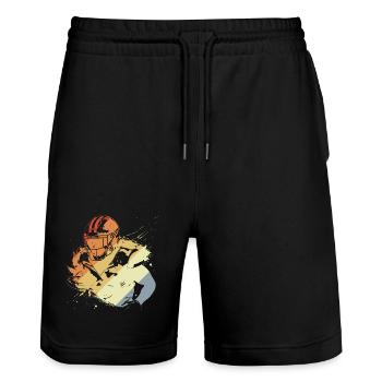 Joueur de football rétro - Short de jogging bio TRAINER Stanley/Stella unisexe - noir - Devant - Nik (191cm) & Marisol (170cm)