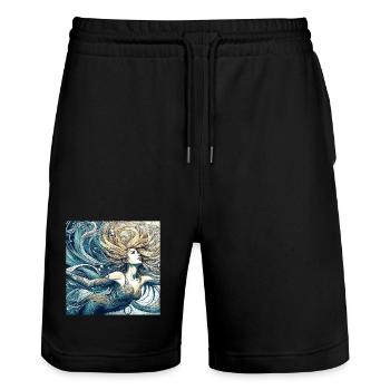 Mermaid Mermaid Blonde Art Nouveau Gift - Stanley/Stella Trainer Unisex Organic Jogging Shorts - black - Front - Nik (191cm) & Marisol (170cm)